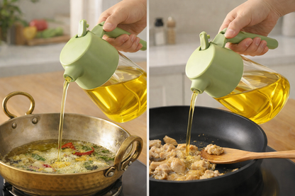 2-in-1 500ml Glass Oil Dispenser Bottle for Kitchen – Spray & Pour | Leakproof | Perfect for Air Fryer, BBQ, Dosa & Salad