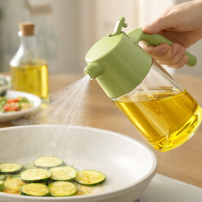 2-in-1 500ml Glass Oil Dispenser Bottle for Kitchen – Spray & Pour | Leakproof | Perfect for Air Fryer, BBQ, Dosa & Salad