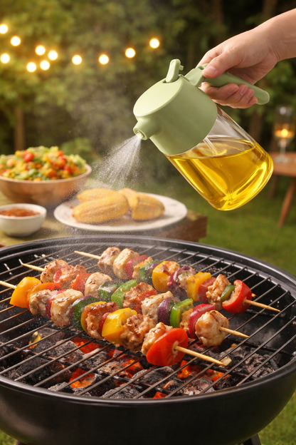 2-in-1 500ml Glass Oil Dispenser Bottle for Kitchen – Spray & Pour | Leakproof | Perfect for Air Fryer, BBQ, Dosa & Salad