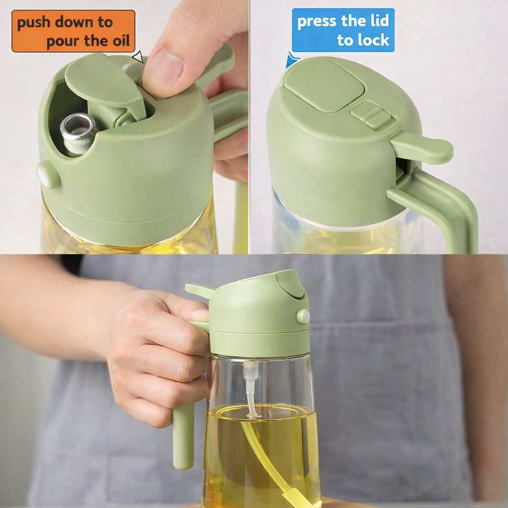2-in-1 500ml Glass Oil Dispenser Bottle for Kitchen – Spray & Pour | Leakproof | Perfect for Air Fryer, BBQ, Dosa & Salad