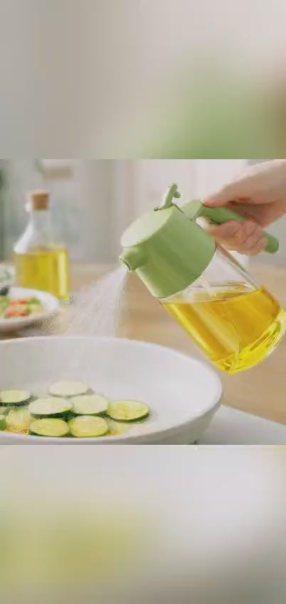 2-in-1 500ml Glass Oil Dispenser Bottle for Kitchen – Spray & Pour | Leakproof | Perfect for Air Fryer, BBQ, Dosa & Salad
